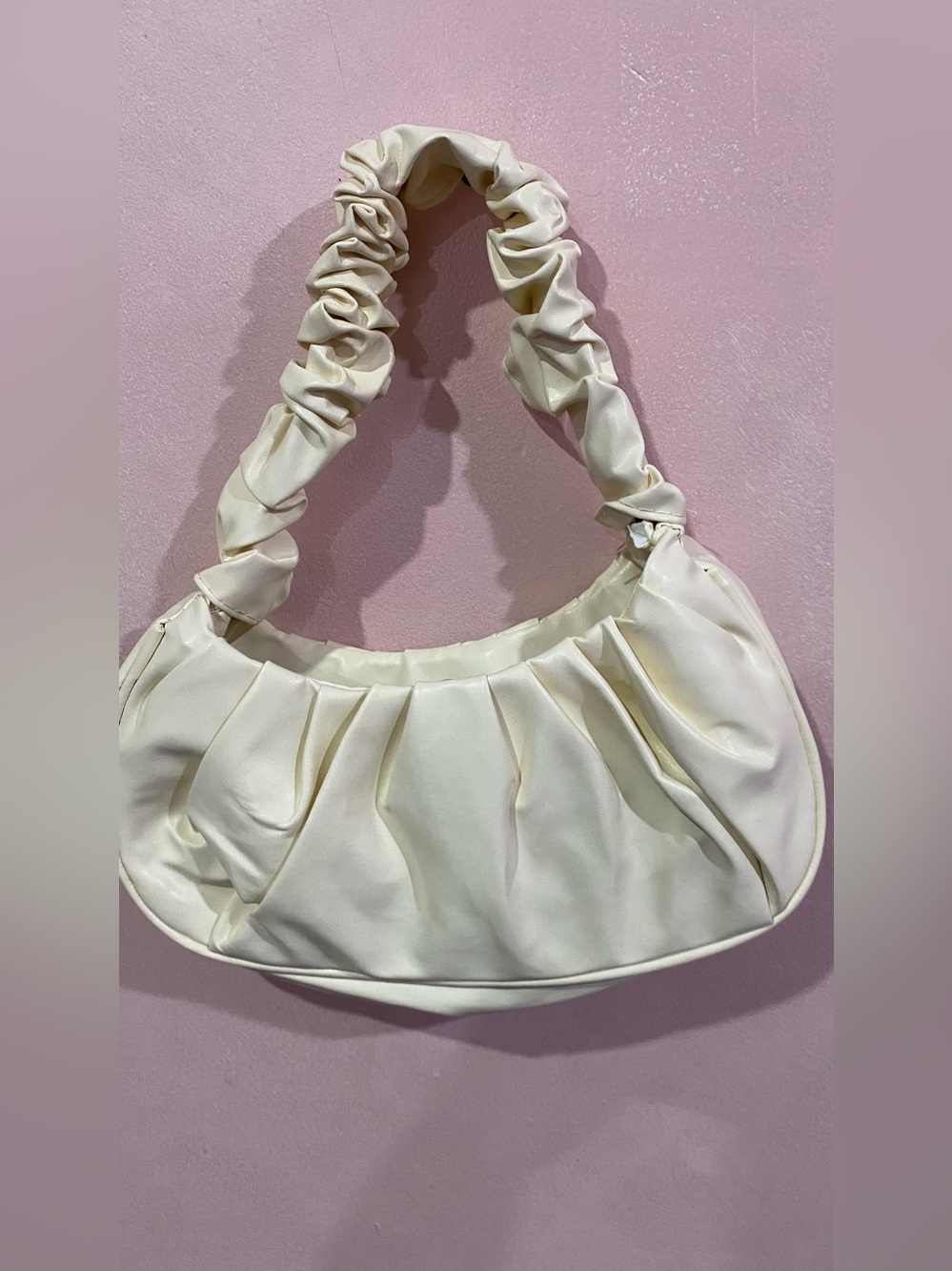 Cream Ruched Crossbody Shoulder Bag